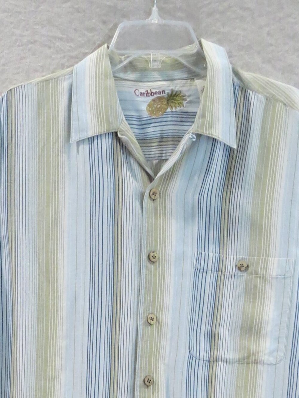 Caribbean Men's Linen Silk Blend Striped Shirt SIZE Large, Green, Blue